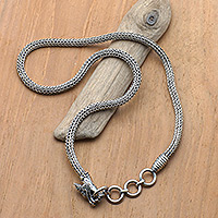 Halskette mit Anhänger aus Sterlingsilber für Herren, „Dragon Grandeur“ – Halskette mit geflochtenem Anhänger aus Sterlingsilber mit Drachenmotiv für Herren