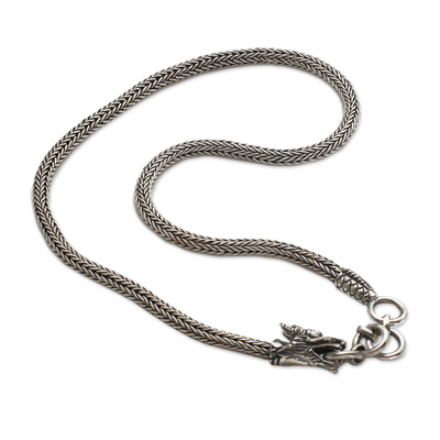 Herren-Halskette mit Anhänger aus Sterlingsilber - Herren-Halskette mit geflochtenem Anhänger aus Sterlingsilber mit Drachenmotiv