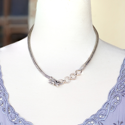 Men's sterling silver pendant necklace, 'Dragon Grandeur' - Men's Sterling Silver Dragon-Themed Braided Pendant Necklace