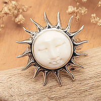 Sterling silver cocktail ring, 'Jubilant Sunlight' - Folk Art Sun-Themed Sterling Silver Cocktail Ring from Bali