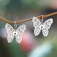 Sterling silver dangle earrings, 'Butterfly Magnificence' - Polished Butterfly-Shaped Sterling Silver Dangle Earrings