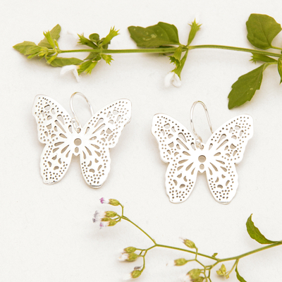 Sterling silver dangle earrings, 'Butterfly Magnificence' - Polished Butterfly-Shaped Sterling Silver Dangle Earrings