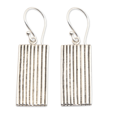 Sterling silver dangle earrings, 'Tomorrow's Heights' - Modern Vertical Striped Sterling Silver Dangle Earrings