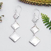 Sterling silver dangle earrings, 'Triple Diamonds' - High-Polished Diamond-Shaped Sterling Silver Dangle Earrings