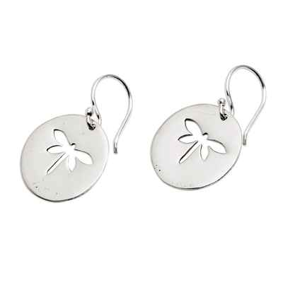 Sterling silver dangle earrings, 'Dragonfly Shadows' - Polished Dragonfly-Themed Sterling Silver Dangle Earrings