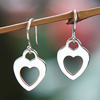 Sterling silver dangle earrings, 'First Romance' - Polished Heart-Shaped Sterling Silver Dangle Earrings