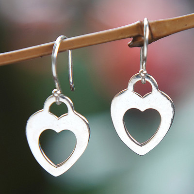 Sterling silver dangle earrings, 'First Romance' - Polished Heart-Shaped Sterling Silver Dangle Earrings