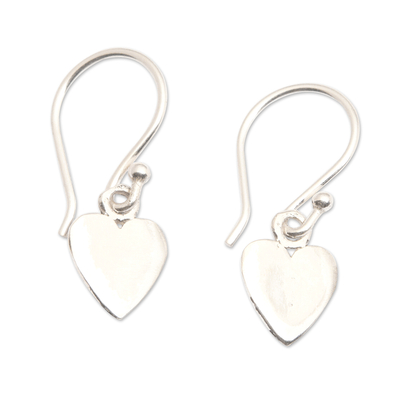 Sterling silver dangle earrings, 'My Little Heart' - High-Polished Heart-Shaped Dangle Earrings from Bali