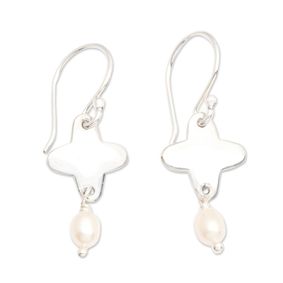 Cultured pearl dangle earrings, 'Pearly Energies' - High-Polished Peach Cultured Pearl Dangle Earrings from Bali