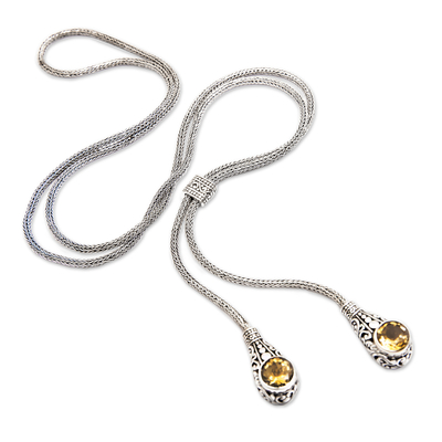 Citrine lariat necklace, 'Sacred Joyous Tears' - Classic Three-Carat Faceted Citrine Lariat Necklace
