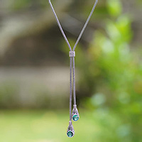 Sterling silver lariat necklace, 'Sacred Bright Tears' - Classic Faceted Cubic Zirconia Lariat Necklace from Bali