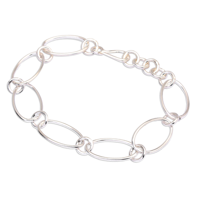 Sterling silver link bracelet, 'Positive Cells' - Minimalist High-Polished Oval Sterling Silver Link Bracelet