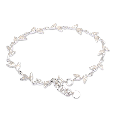 Sterling silver charm link bracelet, 'Roots of Immortality' - High-Polished Leafy Sterling Silver Charm Link Bracelet