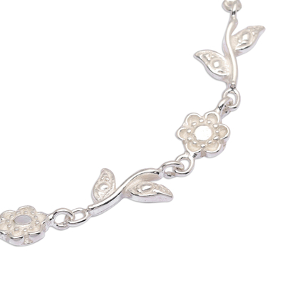 Sterling silver charm bracelet, 'Blooms of Immortality' - High-Polished Floral Sterling Silver Charm Link Bracelet