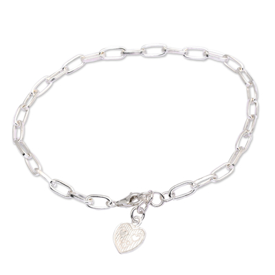 Sterling silver charm bracelet, 'Jolly Heart' - High-Polished Sterling Silver Heart-Shaped Charm Bracelet