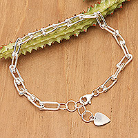 Sterling silver charm bracelet, 'Supreme Heart' - High-Polished Romantic Sterling Silver Charm Bracelet