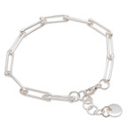 Sterling silver charm bracelet, 'Discreet Luck' - High-Polished Minimalist Sterling Silver Charm Bracelet