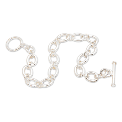 Sterling silver link bracelet, 'Ring Promise' - Polished Sterling Silver Link Bracelet with Round Pieces