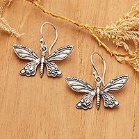 Sterling silver dangle earrings, 'Heaven's Butterfly' - Classic Butterfly-Shaped Sterling Silver Dangle Earrings