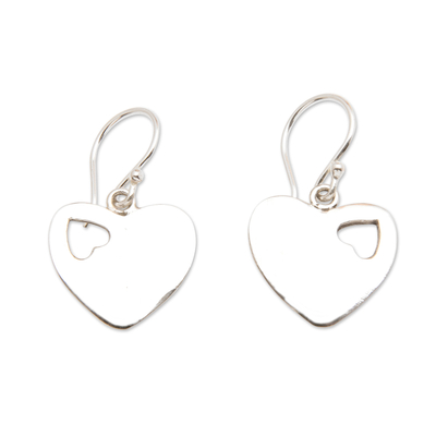 Sterling silver dangle earrings, 'Heartfelt Thoughts' - Romantic Heart-Shaped Sterling Silver Dangle Earrings