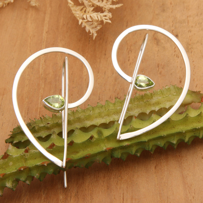 Peridot drop earrings, 'Melody of the Heart in Green' - Half-Heart Shaped Sterling Silver and Peridot Drop Earrings