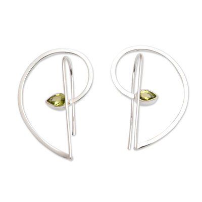 Peridot drop earrings, 'Melody of the Heart in Green' - Half-Heart Shaped Sterling Silver and Peridot Drop Earrings