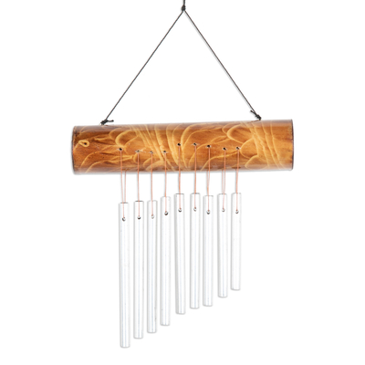Bamboo wind chime, 'Early Morning Song' - Bamboo Wind Chime in Brown with Aluminum Pipes from Bali