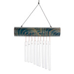 Bamboo wind chime, 'Early Morning Song in Blue' - Bamboo Wind Chime in Blue with Nine Aluminum Pipes from Bali