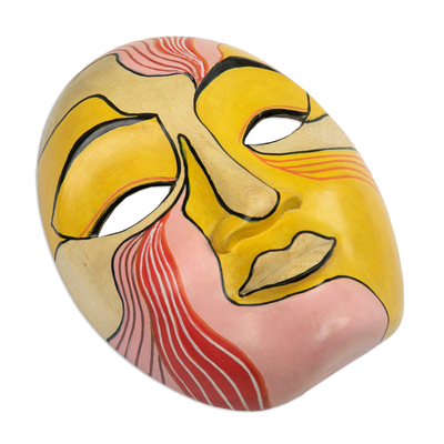 Wood mask, 'Candy Woman' - Hibiscus Wood Wall Mask Carved and Painted by Hand in Bali