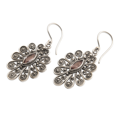 Amethyst dangle earrings, 'Peacock Splendor' - Amethyst Sterling Silver Peacock Tail Dangle Earrings
