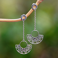 Sterling silver dangle earrings, 'Gorgeous Glam' - Fan-Inspired Openwork Sterling Silver Dangle Earrings