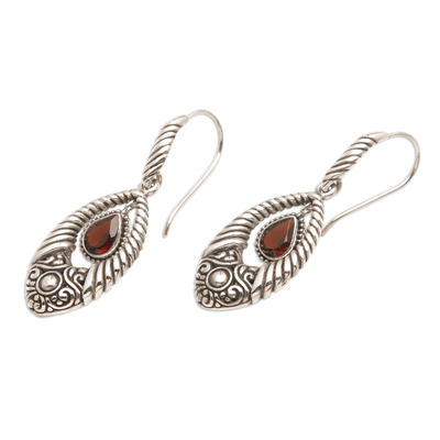 Garnet dangle earrings, 'Sacred Romance' - Classic Polished One-Carat Natural Garnet Dangle Earrings