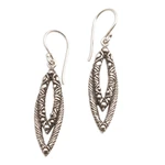 Sterling silver dangle earrings, 'Bali Chic' - Textured Oxidized Sterling Silver Dangle Earrings from Bali