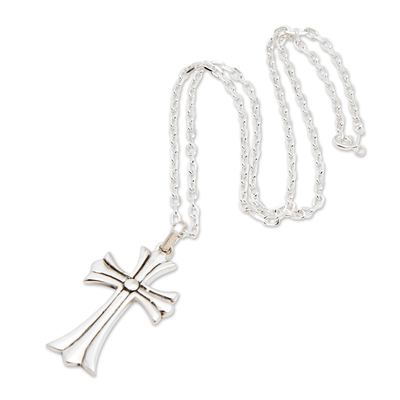 Halskette mit Anhänger aus Sterlingsilber, „Kreuz der Vitalität“ – Halskette mit Kreuzanhänger aus poliertem Sterlingsilber aus Bali