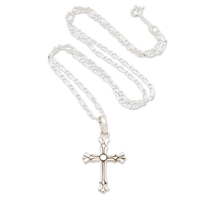Sterling silver pendant necklace, 'Cross of the Divine' - Classic Sterling Silver Cross Pendant Necklace from Bali