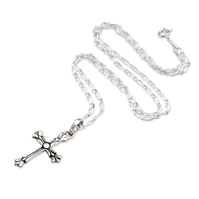 Sterling silver pendant necklace, 'Cross of the Divine' - Classic Sterling Silver Cross Pendant Necklace from Bali