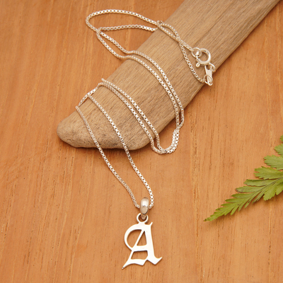 Sterling silver pendant necklace, 'Identity A' - High-Polished Sterling Silver Letter A Pendant Necklace
