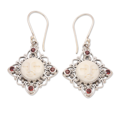 Garnet dangle earrings, 'Joy Dream' - Sterling Silver and Garnet Sleeping Moon Dangle Earrings