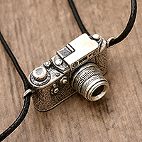 Sterling silver pendant necklace, 'Focus on You' - Whimsical Camera-Shaped Sterling Silver Pendant Necklace