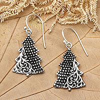Sterling silver dangle earrings, 'Blessed Holiday' - Christmas Tree-Shaped Sterling Silver Dangle Earrings