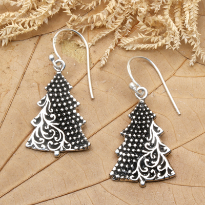 Sterling silver dangle earrings, 'Blessed Holiday' - Christmas Tree-Shaped Sterling Silver Dangle Earrings
