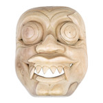 Wood mask, 'Scared of Bhutakala' - Hand-Carved Natural Hibiscus Wood Bhutakala Mask from Bali