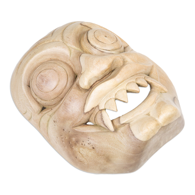 Wood mask, 'Scared of Bhutakala' - Hand-Carved Natural Hibiscus Wood Bhutakala Mask from Bali