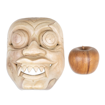 Wood mask, 'Scared of Bhutakala' - Hand-Carved Natural Hibiscus Wood Bhutakala Mask from Bali