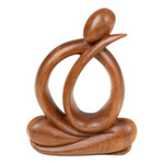 Wood sculpture, 'Imagination' - Modern Hand-Carved Suar Wood Sculpture of Abstract Person