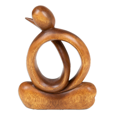 Wood sculpture, 'Daydreaming of Myself' - Modern Hand-Carved Suar Wood Sculpture of Abstract Person