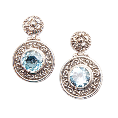 Blue topaz dangle earrings, 'Gong of Loyalty' - Classic Gong-Shaped Five-Carat Blue Topaz Dangle Earrings