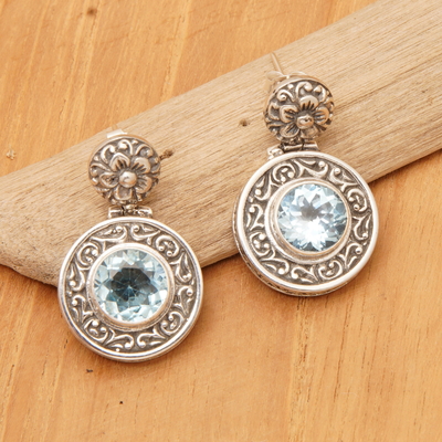 Blue topaz dangle earrings, 'Gong of Loyalty' - Classic Gong-Shaped Five-Carat Blue Topaz Dangle Earrings
