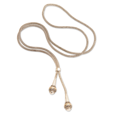 Gold accented sterling silver lariat necklace, 'Kingdom Aura' - Classic 18k Gold-Accented Sterling Silver Lariat Necklace