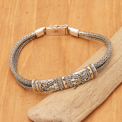 Gold-accented sterling silver pendant bracelet, 'Ruler of Nature' - 18k Gold-Accented Sterling Silver Pendant Bracelet